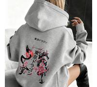 Sweat à capuche de voyage imprimé dragon et fleurs de cerisier de Tokyo, pull italien, collection K-Pop Warrior, sweat-shirt d'hiver femme, sweat-shirt col rond femme, vêtements chauds doublés en lain