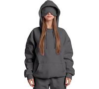 Sweat à capuche de voyage unisexe en mode avion avec masque pour les yeux, pull à manches longues avec poches pour avion et usage quotidien, gris, XL