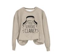 Sweat à capuche décontracté à col rond imprimé « You Serious Christmas » pour femme, kaki, XXL