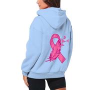 Sweat à capuche décontracté en polaire à manches longues et cordon de serrage pour femme - Prévention du cancer du sein - 2025 - Automne et hiver, bleu ciel, M