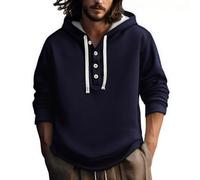 Sweat à capuche décontracté Fahsion ample pour homme avec cordon de serrage en polaire et bouton d'hiver, bleu marine, L