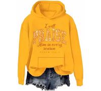 Sweat à capuche décontracté « I Will Praise Him In Every Season » - Motif floral d'automne - Jésus chrétien - Action de grâce, Jaune-h., XL