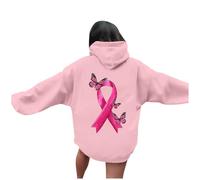 Sweat à capuche décontracté pour femme avec inscription « Breast Cancer Awareness Month » - Haut à capuche en polaire douce et confortable pour un usage quotidien - Cardigan Femme Jaune, Rose, XL