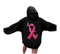 Sweat à capuche décontracté pour femme avec inscription « Breast Cancer Awareness Month » - Haut à capuche en polaire douce et confortable pour un usage quotidien - Cardigan Femme Jaune, Noir , XXL