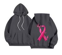 Sweat à capuche décontracté pour femme avec inscription « Breast Cancer Awareness Month » - Haut à capuche en polaire douce et confortable pour un usage quotidien - Cardigan Femme Jaune, gris, XXL