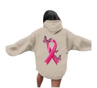 Sweat à capuche décontracté pour femme avec inscription « Breast Cancer Awareness Month » - Haut à capuche en polaire douce et confortable pour un usage quotidien - Cardigan Femme Jaune, beige, L