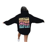 Sweat à capuche décontracté pour femme, lever du soleil, coucher de soleil, répétition, mode, lettre, pays, Y2K, graphique, coupe ample, mignon, preppy avec des motifs tendance, anime western workou