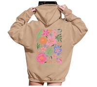 Sweat à capuche décontracté pour femme - Pull chaud léger - Imprimé graphique - New York - Manches longues - Décontracté - Cordon de serrage - Pull d'automne pour femme, kaki, L