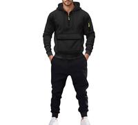 Sweat à capuche décontracté pour homme avec fermeture éclair - Sweat à capuche doublé en polaire - Pull de poche - Coupe décontractée - Ensemble 2 pièces pour l'hiver - Sweat à capuche pour homme
