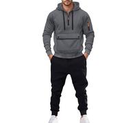 Sweat à capuche décontracté pour homme avec fermeture éclair - Sweat à capuche doublé en polaire - Pull de poche - Coupe décontractée - Ensemble 2 pièces pour l'hiver - Sweat à capuche pour homme