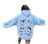 Sweat à capuche décontracté pour homme avec poche, pull à capuche confortable pour la vie quotidienne, motif imprimé monde océan, parfait avec un jean pour le printemps, bleu clair, XXL