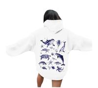 Sweat à capuche décontracté pour homme avec poche, pull à capuche confortable pour la vie quotidienne, motif imprimé monde océan, parfait avec un jean pour le printemps, Blanc., XL