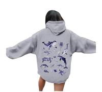 Sweat à capuche décontracté pour homme avec poche, pull à capuche confortable pour la vie quotidienne, motif imprimé monde océan, parfait avec un jean pour le printemps, gris, XXL