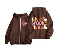 Sweat à capuche décontracté pour homme, pull d'Halloween avec fermeture éclair pour un confort et un style quotidiens, parfait pour le printemps, l'automne et l'hiver, marron, XXL