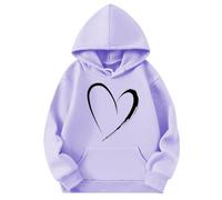 Sweat à capuche décontracté pour la Saint-Valentin 2026 - Coupe ample - Avec imprimé pour un pull confortable, violet clair, L