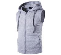 Sweat à capuche décontracté sans manches pour homme, fermeture éclair, cordon de serrage avec poche, gilet d'entraînement athlétique, sport, bodybuilding, fitness, musculation., gris, M