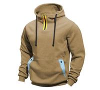 Sweat à capuche demi-zippé pour homme avec fermeture éclair trois-quarts et manches longues, coupe droite, pull coupe-vent pour la gym, la course à pied, avec poche à boutons, kaki, XXX-Large