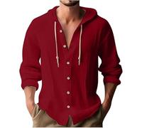 Sweat à capuche d'entraînement pour homme et grand - Couleur unie - Cordon de serrage - Manches longues - Coton et lin - Col montant - Chemise pour homme - Cardigan tendance pour homme, Rouge, L