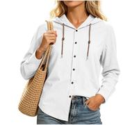 Sweat à capuche d'été pour femme - Manches longues - Boutonné - Avec cordon de serrage - Coupe ample - Style décontracté - Pour les vacances, les voyages, la plage, le soleil - Chemisier de sortie