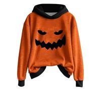 Sweat à capuche d'Halloween à manches longues pour femme avec motif citrouille Jack O Lantern, gris foncé, S