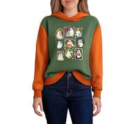 Sweat à capuche d'Halloween pour femme au design bloc de couleurs - Sweat-shirt avec de jolis portraits de fantômes - Sweat à capuche bicolore pour l'automne, Style_y03 Vert, XXL