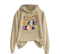 Sweat à capuche d'Halloween pour femme avec imprimé Spooky Season - Sweat à capuche à manches longues avec motif chat - Sweat-shirt coloré pour la saison effrayante, Style_f04 Kaki, XXL