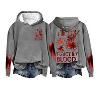 Sweat à capuche d'Halloween pour femme avec inscription « Bloody Im Ok It's Not My Bloody Fall » - Costumes 2025 - Sweat-shirt pour femme adulte, gris, S