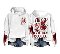 Sweat à capuche d'Halloween pour femme avec inscription « Bloody Im Ok It's Not My Bloody Fall » - Costumes 2025 - Sweat-shirt pour femme adulte, blanc, M