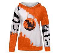 Sweat à capuche d'Halloween pour femme avec motif dinosaure - Sweat à capuche bicolore avec T-Rex et citrouilles - Pull dinosaure effrayant pour l'automne, Style_o03 Blanc, XL