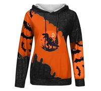 Sweat à capuche d'Halloween pour femme avec motif dinosaure - Sweat à capuche bicolore avec T-Rex et citrouilles - Pull dinosaure effrayant pour l'automne, Style_o02 Gris, S