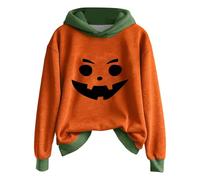 Sweat à capuche d'Halloween pour femme avec motif Jack O Lantern visage de citrouille avec capuche à manches longues, vert clair, S