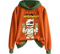 Sweat à capuche d'Halloween pour femme avec motif momies - Sweat à capuche bicolore avec imprimé amusant - Sweatshirt décontracté pour la saison effrayante, Style_m03 Vert, M