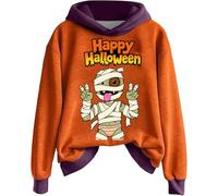 Sweat à capuche d'Halloween pour femme avec motif momies - Sweat à capuche bicolore avec imprimé amusant - Sweatshirt décontracté pour la saison effrayante, Stil_m05 Violet, XXL