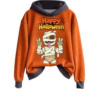Sweat à capuche d'Halloween pour femme avec motif momies - Sweat à capuche bicolore avec imprimé amusant - Sweatshirt décontracté pour la saison effrayante, Style_m04 Gris, M