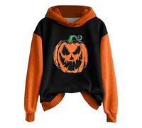 Sweat à capuche d'Halloween pour femme avec motif visage de citrouille et capuche amusant à manches longues, Noir , S
