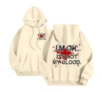 Sweat à capuche d'Halloween pour femme Im Ok Its Not My Blood avec cordon de serrage grande taille Sweat à capuche pour adultes Costumes 2025 pour femmes, beige, 3XL