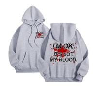 Sweat à capuche d'Halloween pour femme Im Ok Its Not My Blood avec cordon de serrage grande taille Sweat à capuche pour adultes Costumes 2025 pour femmes, gris, 3XL