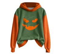 Sweat à capuche d'Halloween pour femme, motif citrouille Jack O Lantern Graphic Sweatshirt amusant à manches longues, Vert, S