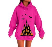 Sweat à capuche d'Halloween pour femme - Motif citrouille - Pull à manches longues avec poche, rose vif, S