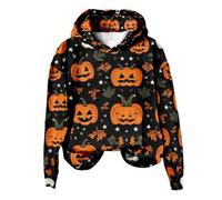 Sweat à capuche d'Halloween pour femme, motif citrouille, toile d'araignée, squelette, manches longues, Orange, S