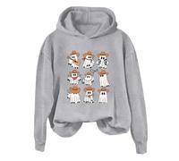Sweat à capuche d'Halloween pour femme - Sweat-shirt à capuche surdimensionné avec imprimé fantômes - Haut à manches longues - Loisirs - Vêtement d'extérieur - Style sportif - Sweat à capuche