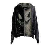 Sweat à capuche d'Halloween pour homme avec fermeture éclair intégrale - Pull à manches longues - Vintage - Motif visage maléfique - Tendance - Décontracté - Pull ample - Cardigan à capuche, gris