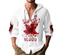 Sweat à capuche d'Halloween pour homme avec motif d'éclaboussures sanglantes en 3D - En lin - Taches de sang - Pull boutonné - Costume de vacances pour adulte effrayant, I'm Ok It's Not My Blood, XXXL