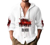 Sweat à capuche d'Halloween pour homme avec motif d'éclaboussures sanglantes en 3D - En lin - Taches de sang - Pull boutonné - Costume de vacances pour adulte effrayant, I'm Fine It's Not My Blood