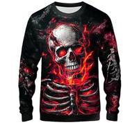 Sweat à capuche d'Halloween pour homme - Motif tête de mort - Style urbain - Impression 3D - En coton - Confortable - Costume d'Halloween, O Rouge pastèque, XXL