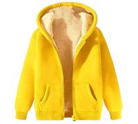 Sweat à capuche d'hiver chaud doublé Sherpa avec fermeture éclair pour femme - Vêtement d'extérieur confortable et élégant - Manteaux amples lourds, jaune, L