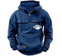 Sweat à capuche d'hiver doublé en polaire pour homme - Sweat thermique en velours épais, veste cargo lourde résistante au froid avec poche et cordon de serrage, bleu, 3XL