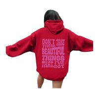 Sweat à capuche « Don't Take These Beautiful Things That I'Ve Got Letter » - Tendance - Essentiel - Y2K - Graphique décontracté avec capuche - Workou - Uni - Tendance - Esthétique, Rouge, L