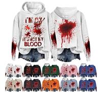Sweat à capuche « Don't Worry Its Not My Blood » pour femme - Grande taille - Costume d'Halloween à manches longues - Hauts - Tenue de festival d'horreur, beige, L