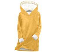 Sweat à capuche doublé en polaire pour femme - Sweat à capuche de couleur unie chaud et épais - Coupe ample - Haut d'entraînement, 1 Jaune, S